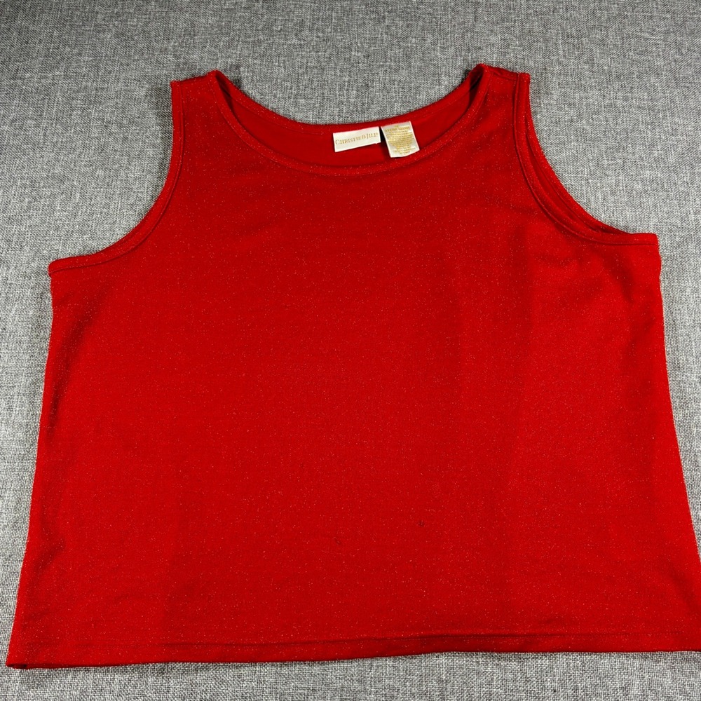 Christie & Jill Women Sparkly Metallic Tank Top 2X Red Sleeveless Glitter Shell
